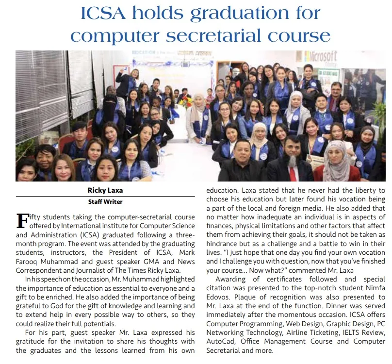 ICSA Computer Secretarial Course Graduation